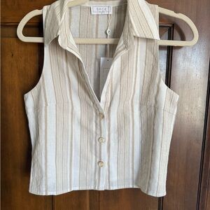 SAGE Women's Button Down Striped Top - Cream and Tan